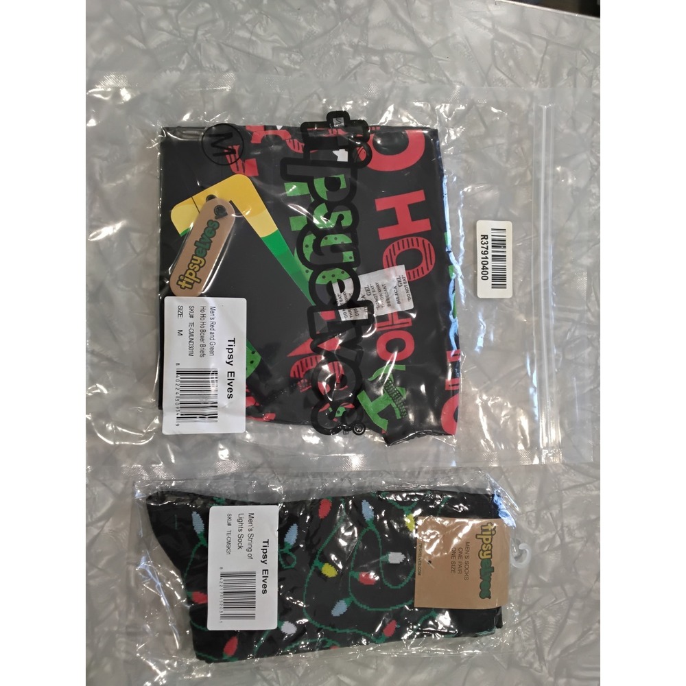 Tipsy Elves Mens Christmas Boxer Briefs M and Socks Set Ho Ho Ho String Lights